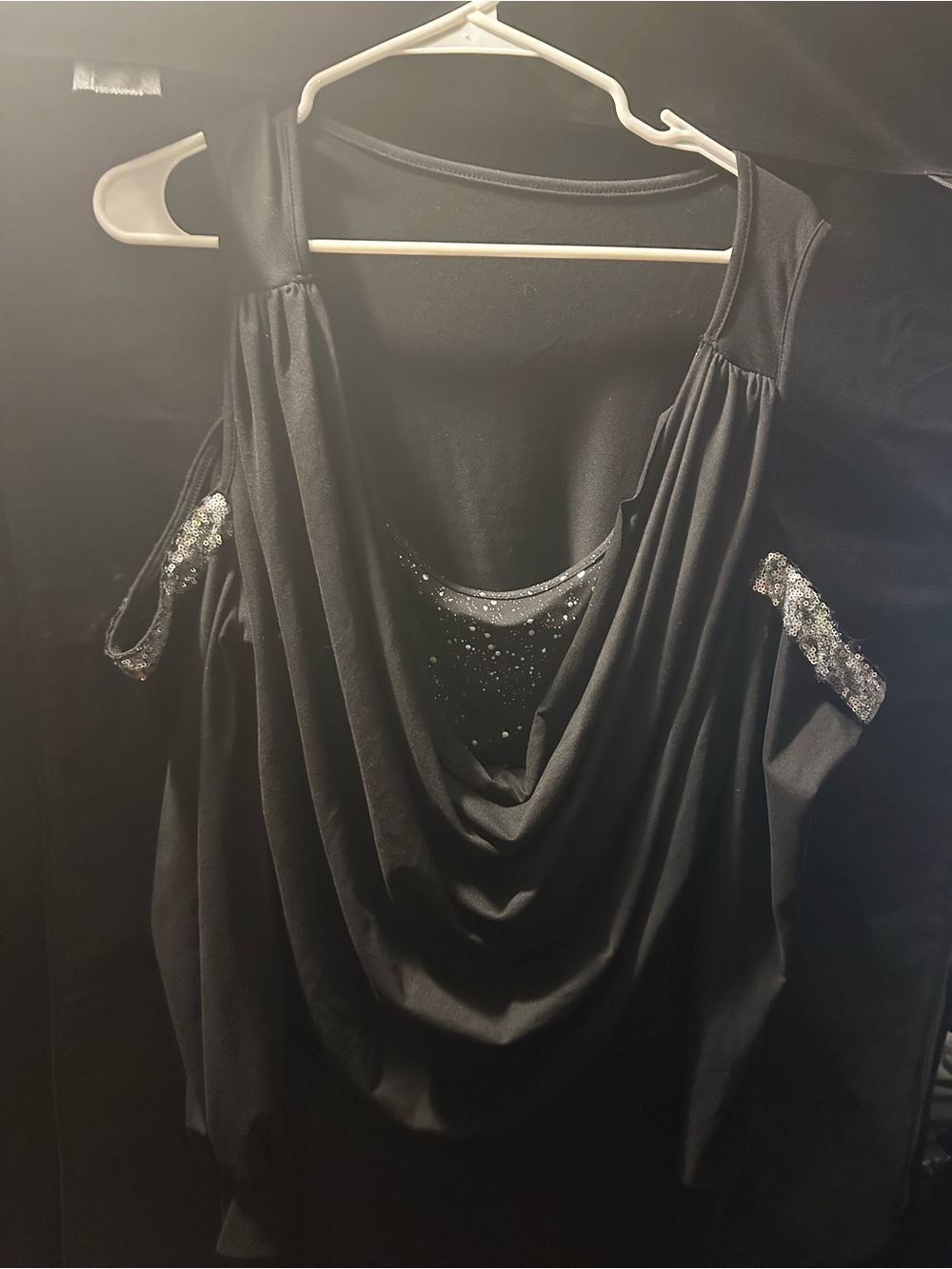 SHEIN Black Draped Cold-Shoulder shirt with Sequin Accents